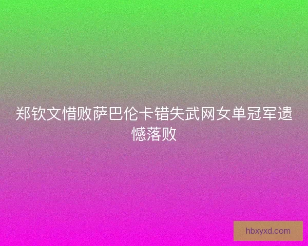 郑钦文惜败萨巴伦卡错失武网女单冠军遗憾落败